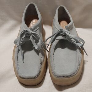 Clarks Originals Wallabee Sky Blue Suede Lace Up Platform Moccasin Loafers